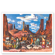Navajo Encampment - Monument Valley, Utah - United Air Lines - c. 1952 - Giclée Art Prints & Posters