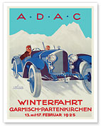 Winter Car Race - Garmisch-PartenKirchen, Germany - A.D.A.C. Automobile Club - c. 1925 - Giclée Art Prints & Posters