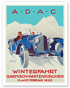 Winter Car Race - Garmisch-PartenKirchen, Germany - A.D.A.C. Automobile Club - c. 1925 - Fine Art Prints & Posters