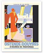 Ostende, Belgium to Dover (Douvres) England Ferry Service - Belgian Railways - c. 1938 - Giclée Art Prints & Posters