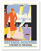 Ostende, Belgium to Dover (Douvres) England Ferry Service - Belgian Railways - c. 1938 - Fine Art Prints & Posters