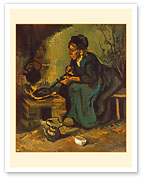 Peasant Woman Cooking by a Fireplace - c. 1885 - Giclée Art Prints & Posters