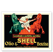 Shell Oil and Gasoline (Olio & Benzina) - The Powerful and Perfect Match - c. 1927 - Fine Art Prints & Posters