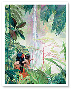 Baby See Waterfall (Nānā Ka Pēpē I Ka Wailele) - Hawaiian Mother and Child - Fine Art Prints & Posters