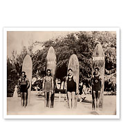 Life-Guards at Waikiki Hawaii - Duke & David Kahanamoku J. Kaukiko W. E. Longfellow - c. 1920 - Fine Art Prints & Posters