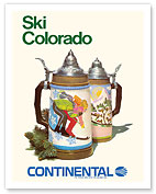 Ski Colorado - Skiing Beer Steins - Continental Airlines - c. 1980's - Fine Art Prints & Posters