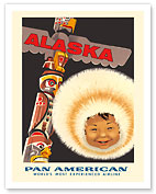 Alaska - Totem Pole, Eskimo Child - Pan American World Airways - c. 1955 - Fine Art Prints & Posters