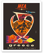 Greece - Amphora, Ancient Greek Vase - Middle East Airlines (MEA) - c. 1960's - Fine Art Prints & Posters