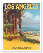 Los Angeles, California - Santa Monica State Beach - United Air Lines - c. 1970's - Fine Art Prints & Posters