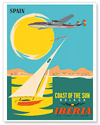Málaga, Spain - Coast of the Sun - Iberia Airlines - c. 1950 - Giclée Art Prints & Posters