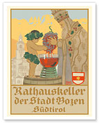 Bolzano, South Tyrol, Italy - Rathauskeller Restaurant - Wine and Spirits - c. 1922 - Fine Art Prints & Posters