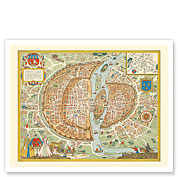 Paris, France - Map of the City - c. 1578 - Giclée Art Prints & Posters