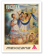 Yucatan, Mexico - Mexicana Airlines - c. 1968 - Fine Art Prints & Posters