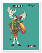 Canada - Wild Canadian Bull Moose - Qantas Airways - c. 1960's - Fine Art Prints & Posters