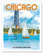 Chicago, Illinois - John Hancock Center - United Airlines - c. 1980's - Fine Art Prints & Posters