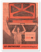 Detroit, Michigan - Go Greyhound (Greyhound Bus Lines) - c. 1960's - Giclée Art Prints & Posters