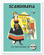 Scandinavia - Norwegian Woman in Bunad Dress - KLM Royal Dutch Airlines - c. 1959 - Fine Art Prints & Posters