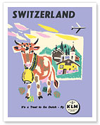 Switzerland - Allmogekor, Swiss Cow - KLM Royal Dutch Airlines - c. 1959 - Fine Art Prints & Posters