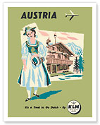 Austria - Austrian Woman in Dirndl Dress - KLM Royal Dutch Airlines - c. 1959 - Fine Art Prints & Posters