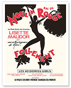 Moulin Rouge, Paris, France - French Cancan Dancers Revue Madly (Follement) - c. 1960's - Fine Art Prints & Posters