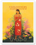 Tahiti, French Polynesia - Tahitian Beauty - TAI Airlines - c. 1955 - Fine Art Prints & Posters