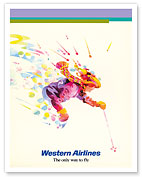 Downhill Skiing - Ski Resorts - Western Airlines - c. 1970 - Giclée Art Prints & Posters