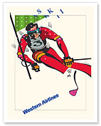 Ski - Slalom Skiing - Western Airlines - c. 1970 - Giclée Art Prints & Posters