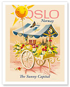 Oslo Norway - The Sunny Capital - Flower Cart - c. 1966 - Fine Art Prints & Posters