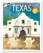 Texas - Cowboys at The Alamo - Lone Star Flag - Eastern Air Lines - c. 1960's - Giclée Art Prints & Posters