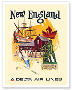 New England, Massachusetts - Delta Air Lines - c. 1960's - Fine Art Prints & Posters