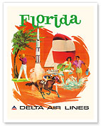 Florida - Golfing, Horse Races and Kennedy Space Center - Delta Air Lines - c. 1960's - Giclée Art Prints & Posters