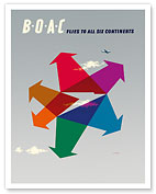 BOAC - Flies to all Six Continents - c. 1956 - Fine Art Prints & Posters
