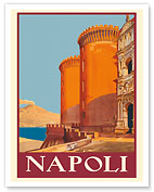 Naples (Napoli) Italy - Castel Nuovo, Mount Vesuvius and the Bay of Naples - c. 1920 - Fine Art Prints & Posters
