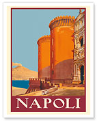 Naples (Napoli) Italy - Castel Nuovo, Mount Vesuvius and the Bay of Naples - c. 1920 - Fine Art Prints & Posters