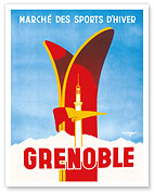 Grenoble France - Winter Sports Market (Marché Des Sports D’Hiver) - c. 1954 - Fine Art Prints & Posters