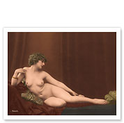 Reclining Nude II - Classic Vintage French Nude - Hand-Colored Tinted Art - c. 1910's - Giclée Art Prints & Posters