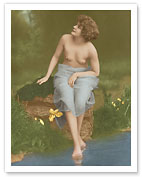 Water Nymph - Classic Vintage French Nude - Hand-Colored Tinted Art - Giclée Art Prints & Posters