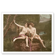 Two Beautiful Nude Women - Classic Vintage Hand-Colored Erotic Art - Fine Art Prints & Posters