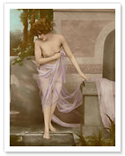 The Bather - Classic Vintage French Nude - Hand-Colored Tinted Art - c. 1910's - Fine Art Prints & Posters