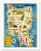 Oahu, Hawaii Mem-O-Map - World War II Military Souvenir Map - Vintage Pictorial Map c.1946 - Fine Art Prints & Posters