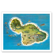 The Island of Maui Hawaii - Pictorial Map c.1962 - Giclée Art Prints & Posters
