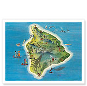 The Island of Hawaii Map - Vintage Pictorial Map c.1962 - Giclée Art Prints & Posters