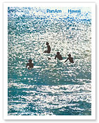 Hawaii - Pan American World Airways - Hawaiian Surfer Boys Waiting for Waves c. 1971 - Giclée Art Prints & Posters