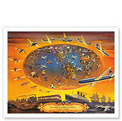 The Progress of Transportation - Pan American World Airlines Air Routes - c. 1946 - Giclée Art Prints & Posters