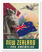 New Zealand - Via Pan American Airways - Mount Cook, Southern Alps - c. 1940 - Fine Art Prints & Posters