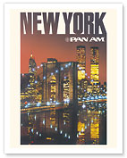 New York - Pan American World Airways - Brooklyn Bridge, Twin Towers - c. 1975 - Fine Art Prints & Posters