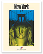New York - United Air Lines - Statue of Liberty & Brooklyn Bridge - c. 1970 - Fine Art Prints & Posters
