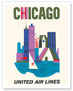 Chicago, Illinois - United Air Lines - c. 1962 - Fine Art Prints & Posters