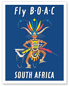 South Africa - African Zulu Rickshaw Dancer - Fly BOAC (British Overseas Airways Corporation) - c. 1953 - Fine Art Prints & Posters