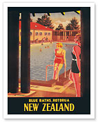 New Zealand - Blue Baths, Rotorua - c. 1930's - Fine Art Prints & Posters